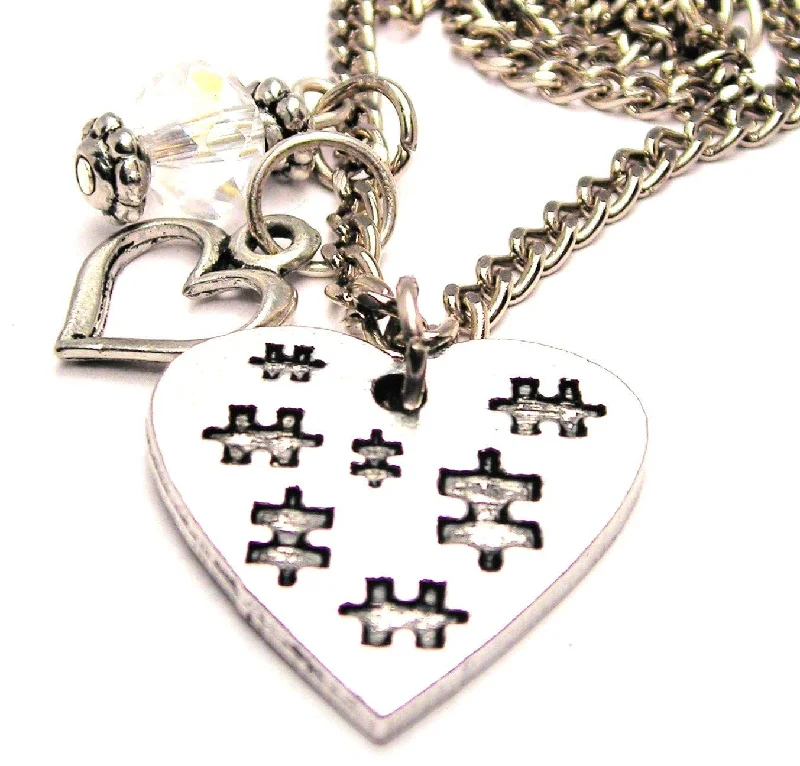 engagement necklaces for women -Heart With Puzzle Pieces All Over Necklace with Small Heart