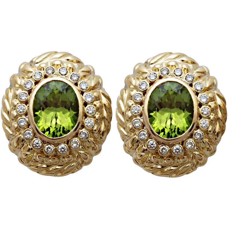 vintage stud earrings -Earrings- Peridot And Diamond