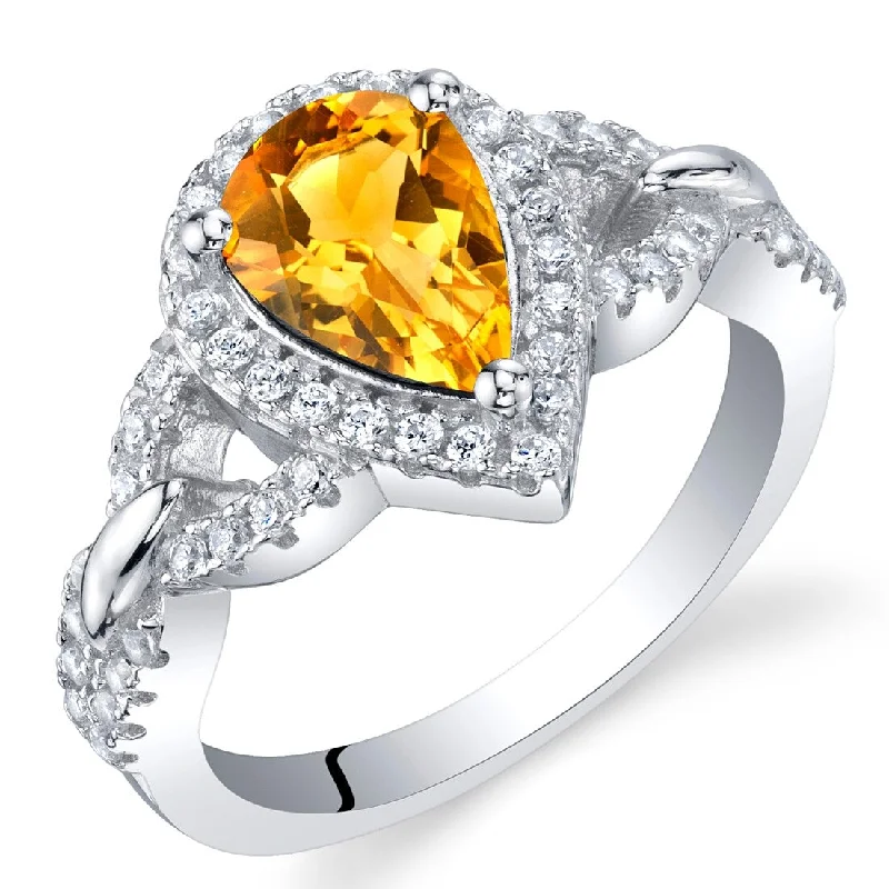 silver stackable rings -Sterling Silver 1 ct Citrine Halo Ring