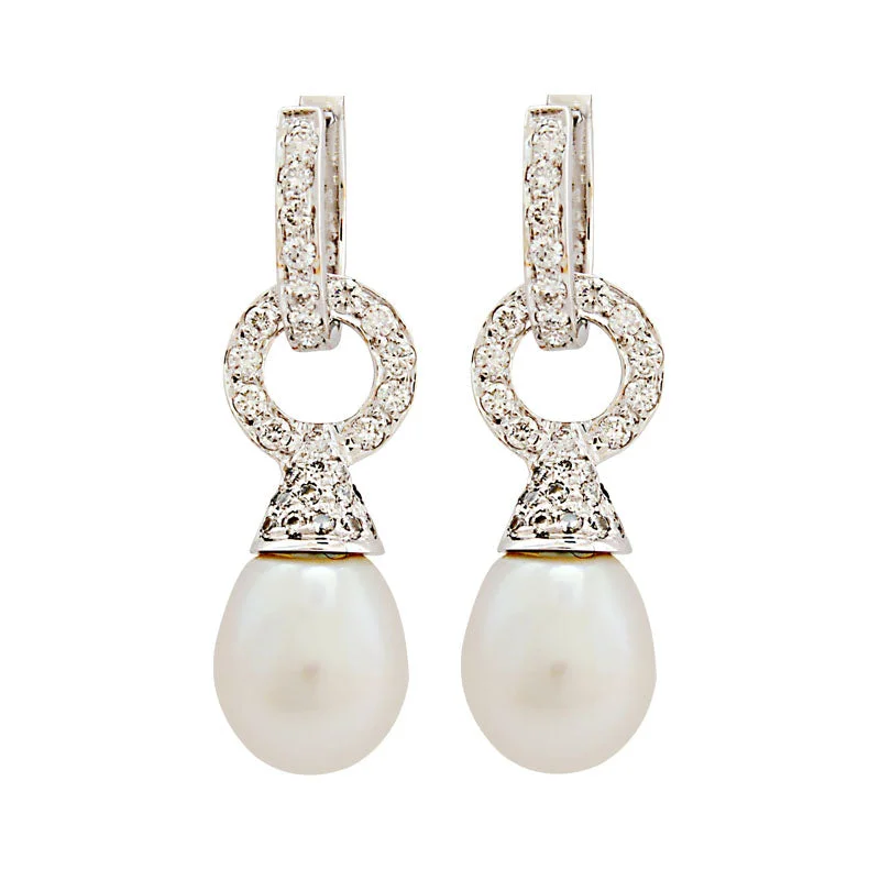 diamond stud earrings for women -Earrings-South Sea Pearl and Diamond