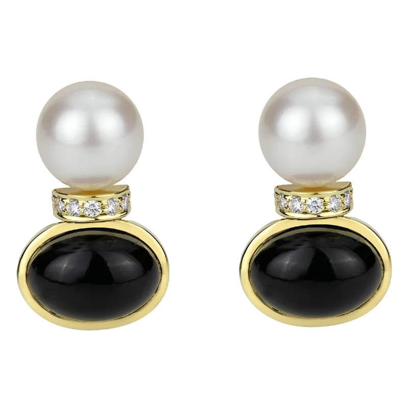 big hoop earrings for women -Earrings - South Sea Pearl, Black Onyx And Diamond