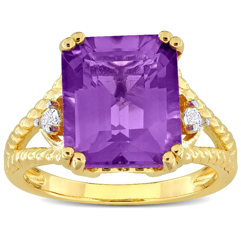 double band rings for women -Miadora 5 1/8ct TGW Octagon-Cut Amethyst and White Topaz Cocktail Ring in Yellow Plated Sterling Silver