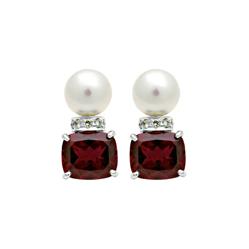 romantic earrings for women -Earrings- Rubellite, South Sea Pearl And Diamond