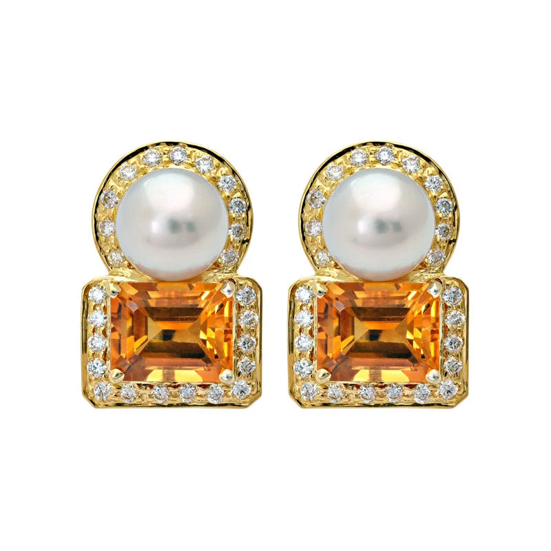 pearl drop earrings for women -Earrings- Citrine, South Sea Pearl and Diamond