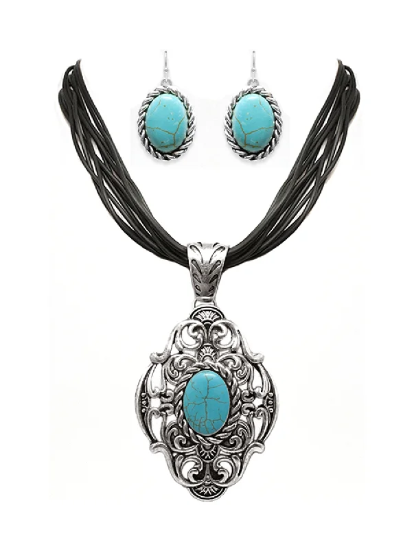 custom pendant necklaces for women -Western Turquoise Pendant Necklace Set