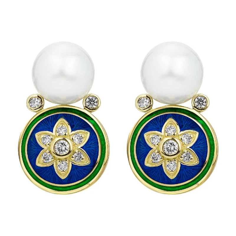 big stud earrings for women -Earrings - South Sea Pearl & Diamond (enamel)