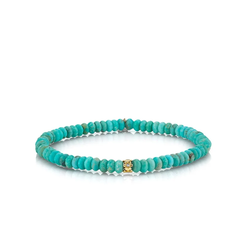 modern bangles for women -Gold & Diamond Tiny Daisy Rondelle on Natural Turquoise