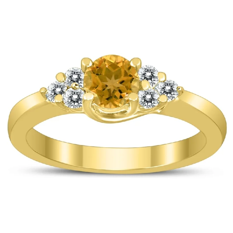 custom rings for women -5MM Citrine and Diamond Cynthia Ring in 10K Yellow Gold