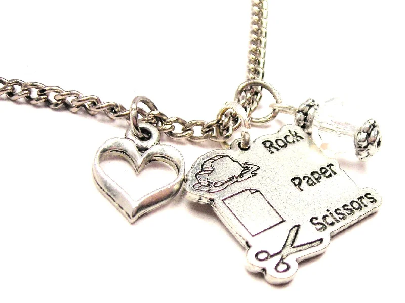 butterfly necklaces for women -Rock Paper Scissors Necklace with Small Heart