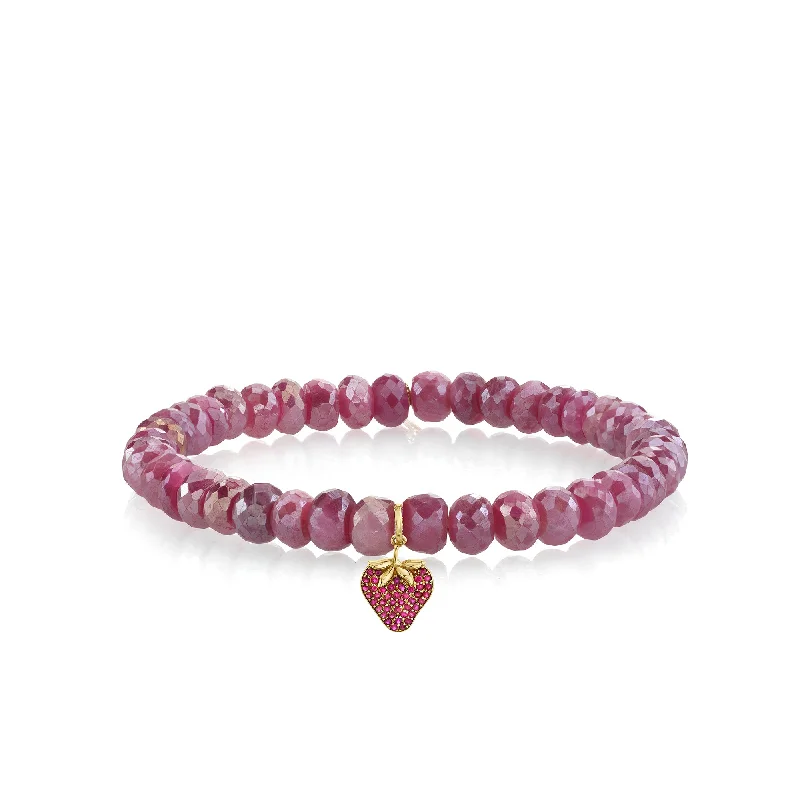 luxury gold bracelets for women -Gold & Ruby Strawberry on Mystic Red Moonstone