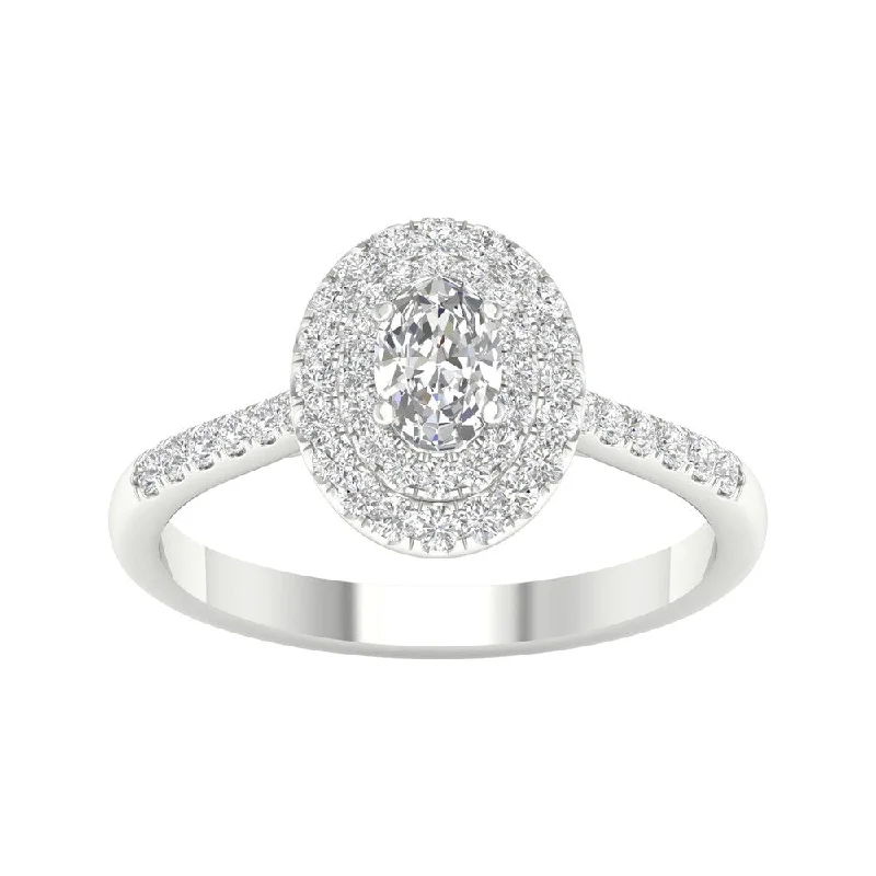 personalized rings for women -3/4ct TDW Diamond Double Halo Ring in 10k Gold by De Couer