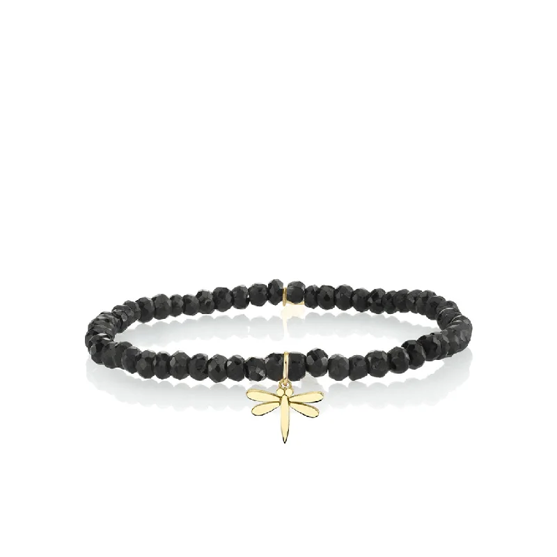 double strand bangles -Pure Gold Tiny Dragonfly on Black Spinel