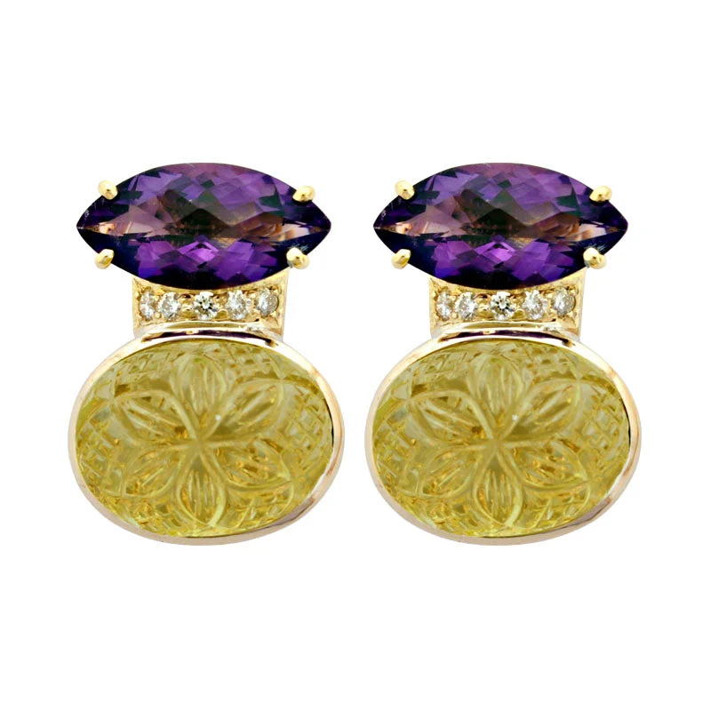 pearl drop earrings for women -Earrings- Amethyst, Lemon Quartz And Diamond