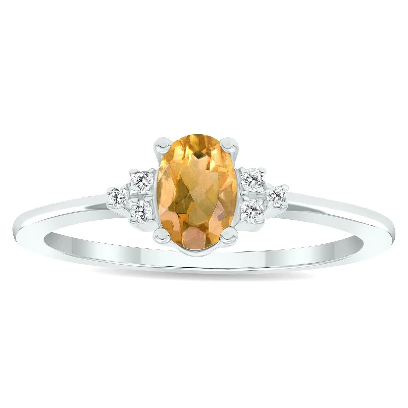 mixed metal rings for women -Women's Citrine and Diamond Half Moon Ring in 10K White Gold