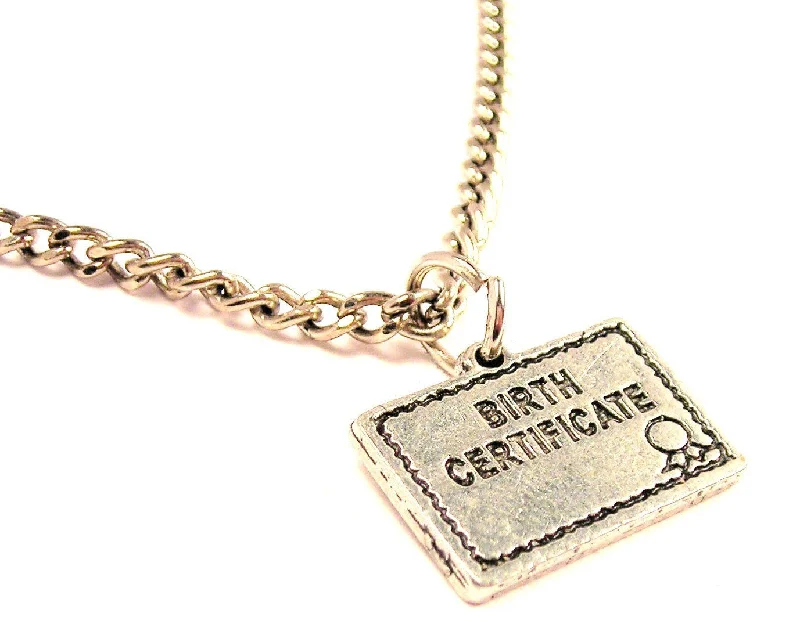 sterling silver necklaces for women -Birth Certificate Single Charm Necklace