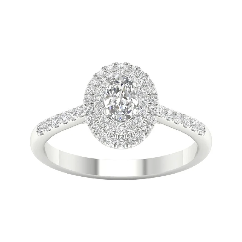 unique engagement rings for women -5/8ct TDW Diamond Double Halo Ring in 10k Gold by De Couer