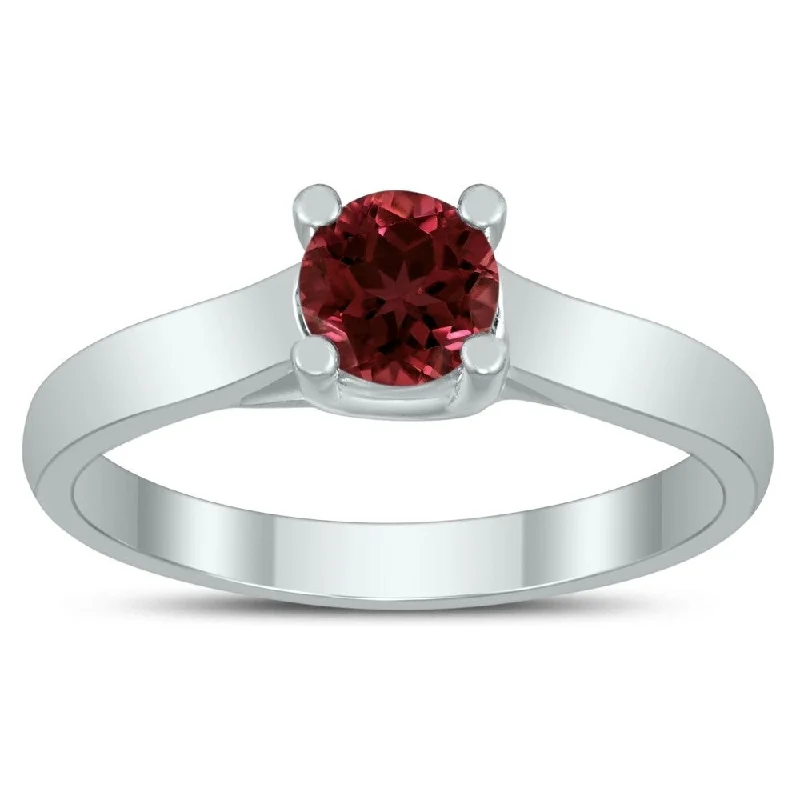 statement rings for women -Round 5MM Garnet Cathedral Solitaire Ring in 10K White Gold