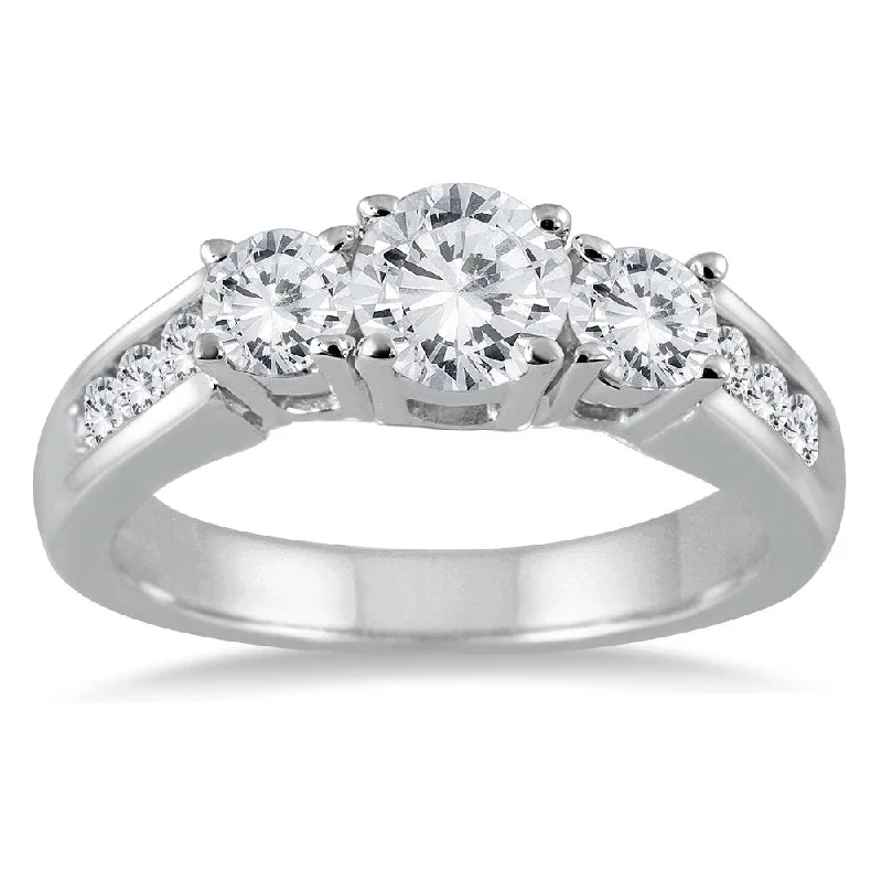 unique engagement rings for women -1 1/2 Carat TW Diamond Three Stone Ring in 10K White Gold