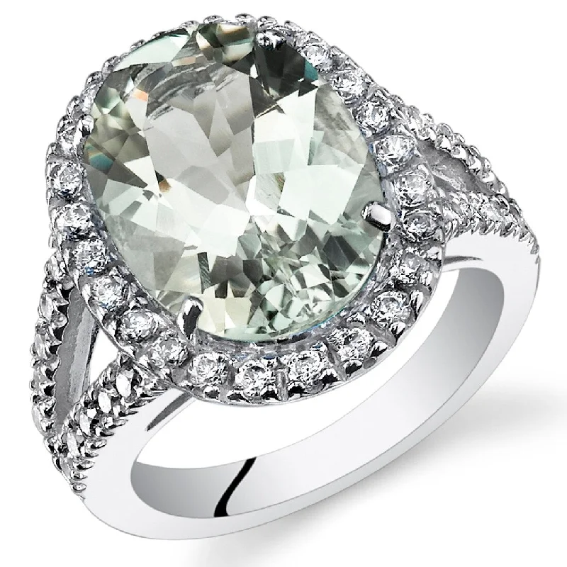 custom rings for women -Sterling Silver 5.25 ct Green Amethyst Halo Ring