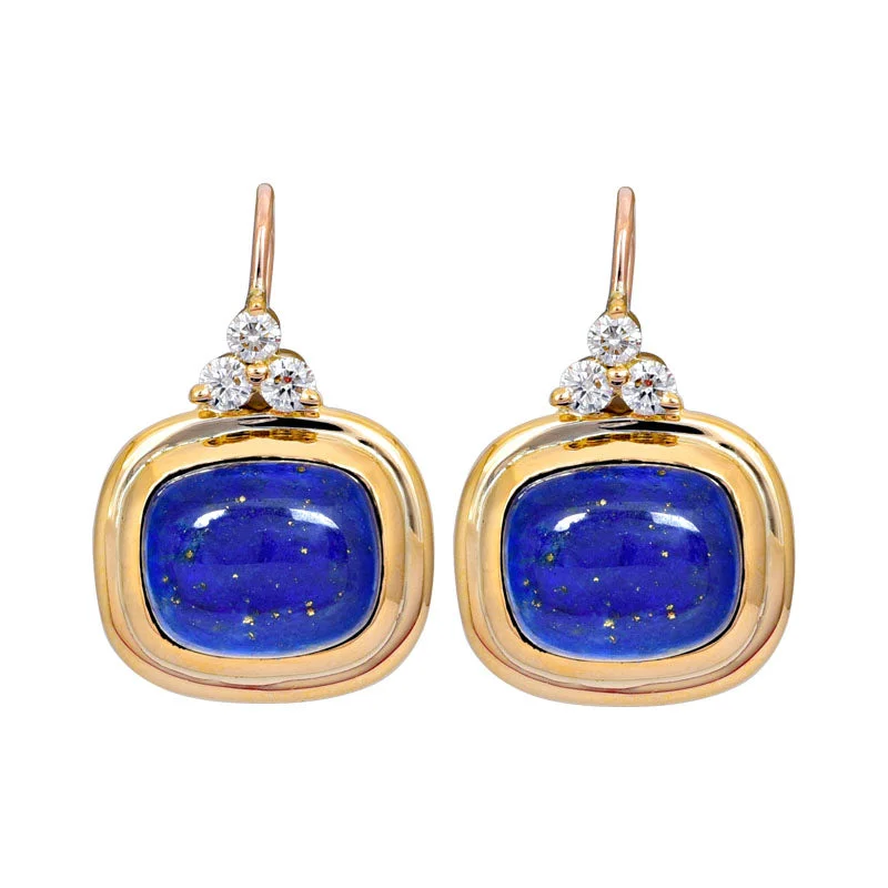 gemstone drop earrings -Earrings- Lapis Lazuli and Diamond