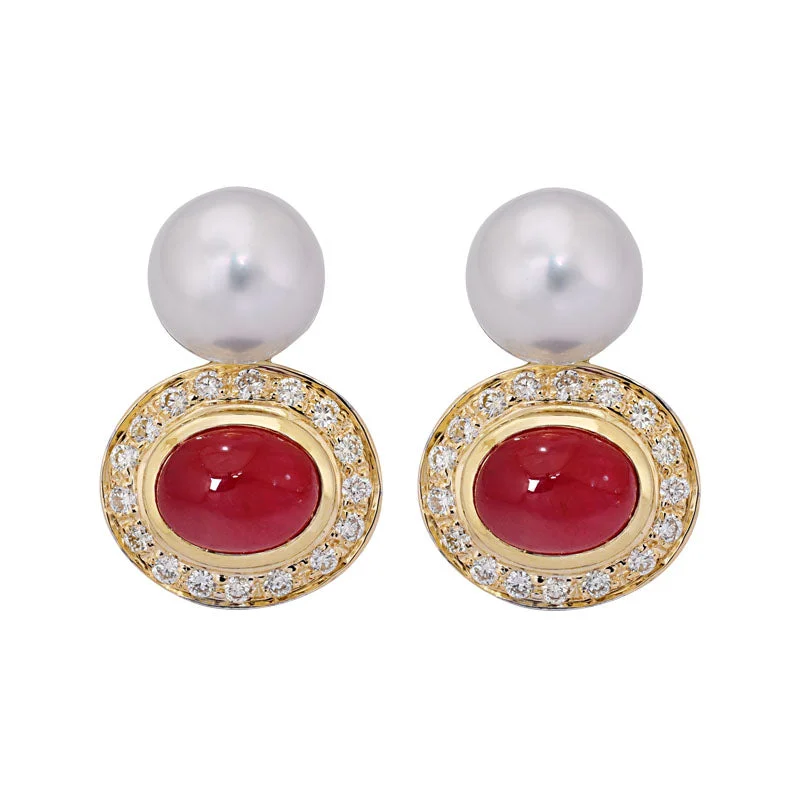 vintage stud earrings -Earrings- Ruby, South Sea Pearl and Diamond