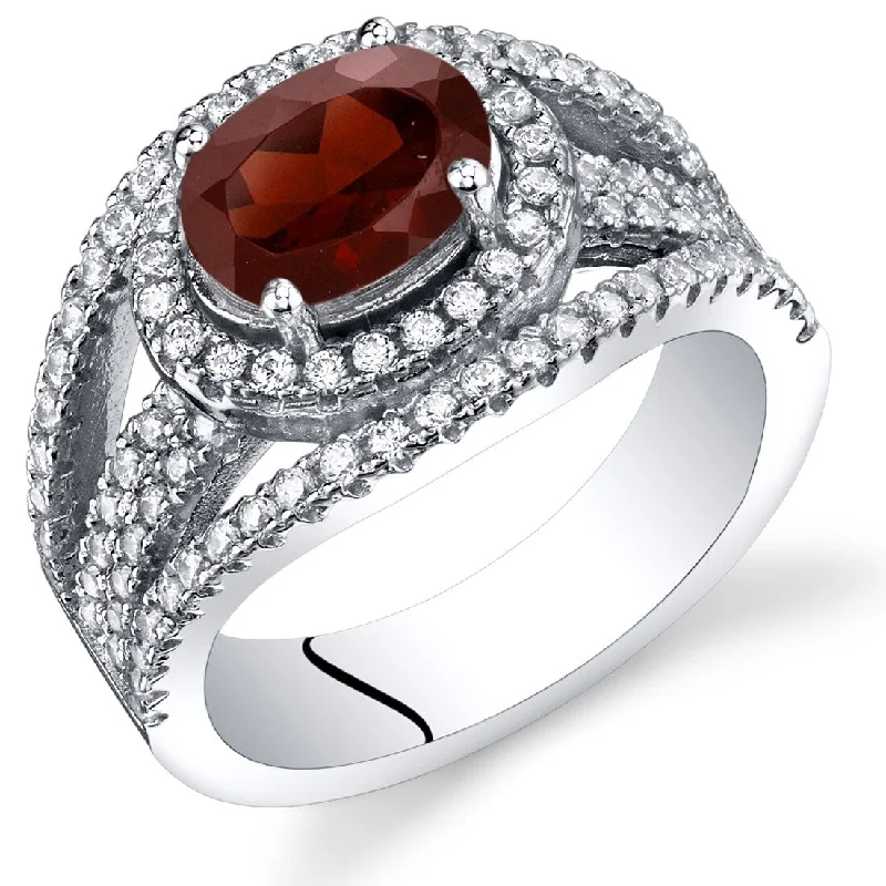 custom name rings for women -Sterling Silver 1.5 ct Garnet Halo Ring