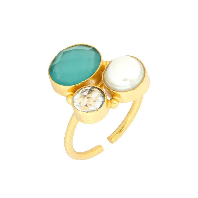 luxury fashion rings for women -Florence Ring Aqua & Pearl