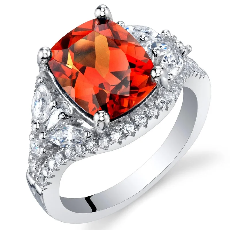 sapphire engagement rings -Sterling Silver 3.75 ct Created Padparadscha Sapphire Birthstone Ring