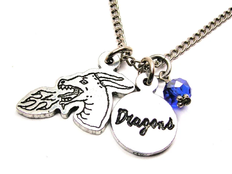 classic necklaces for women -Dragon Head With Dragons Circle Necklace