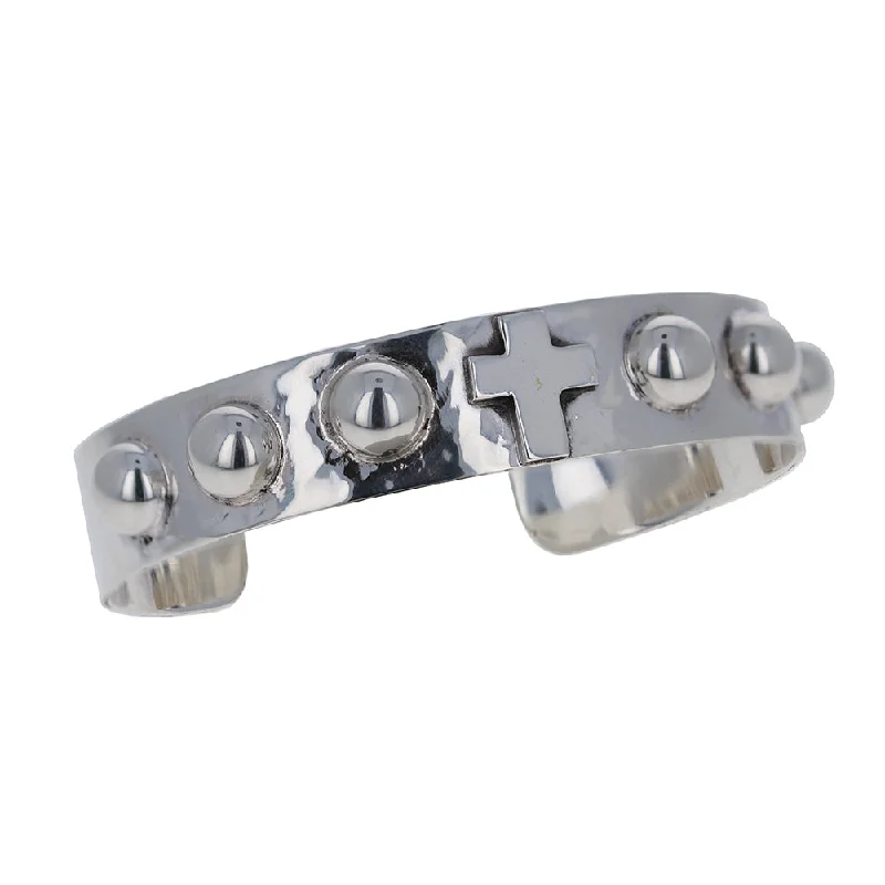 vintage bracelets for women -Silver Hammered Cross Cuff