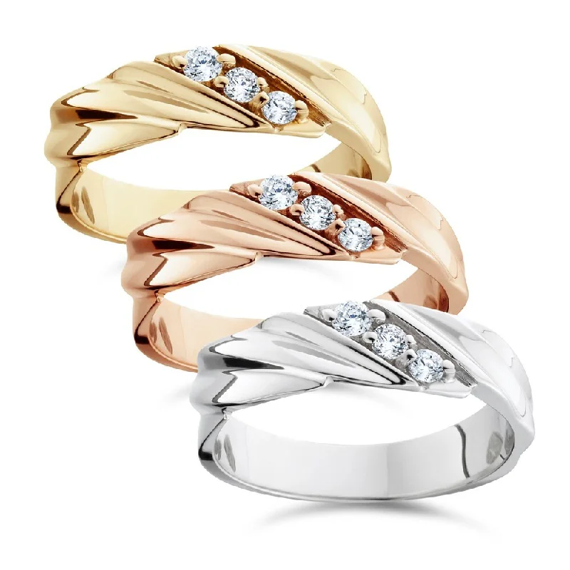 promise rings for women -14k White Yellow and Rose Gold Men's 1/5ct TDW 3-stone Diamond Wedding Ring