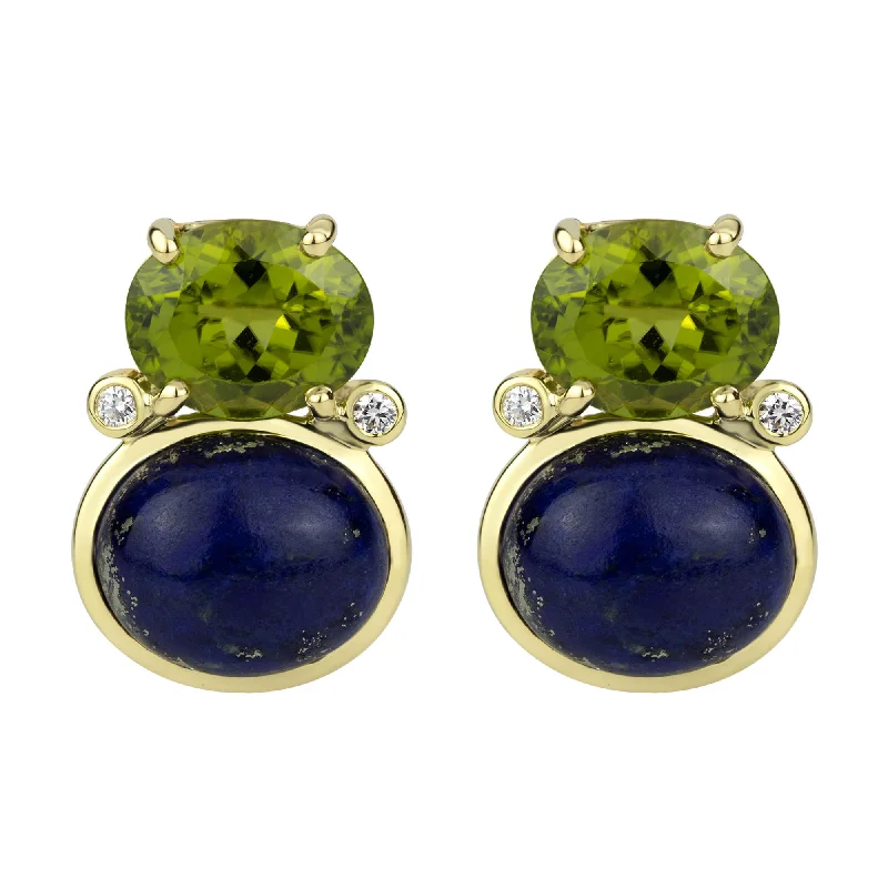 fancy earrings for women -Earrings - Peridot, Lapis Lazuli And Diamond