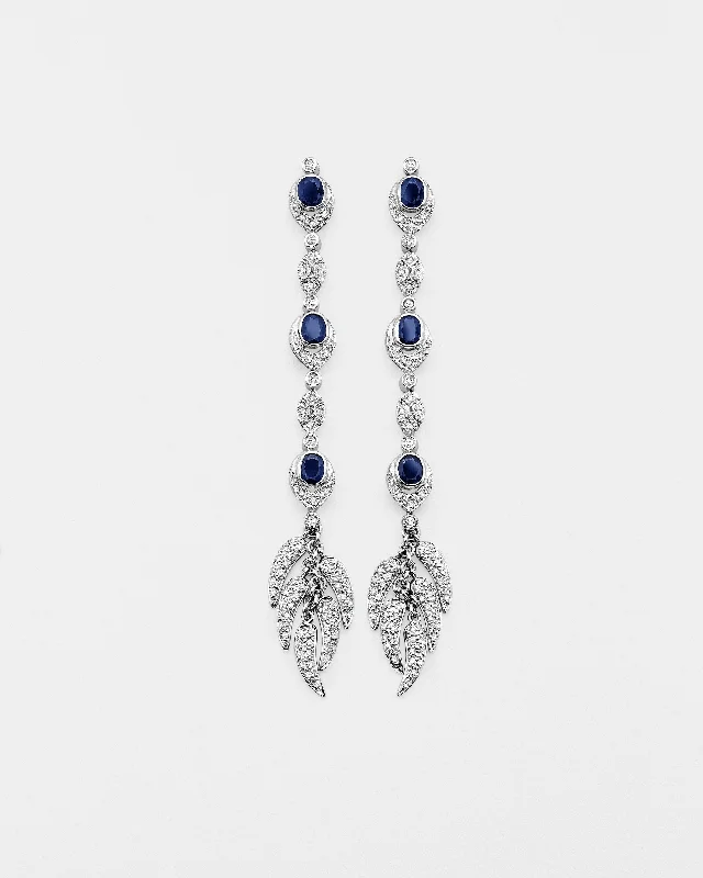 cluster earrings for women -Sapphire Leaf Earrings