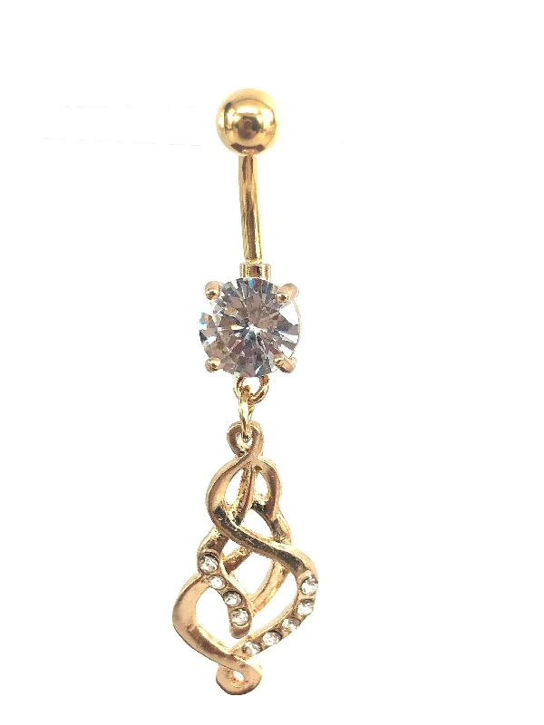 custom birthstone rings -Stainless steel curve bar w/ gem belly ring, SKU# NBR071