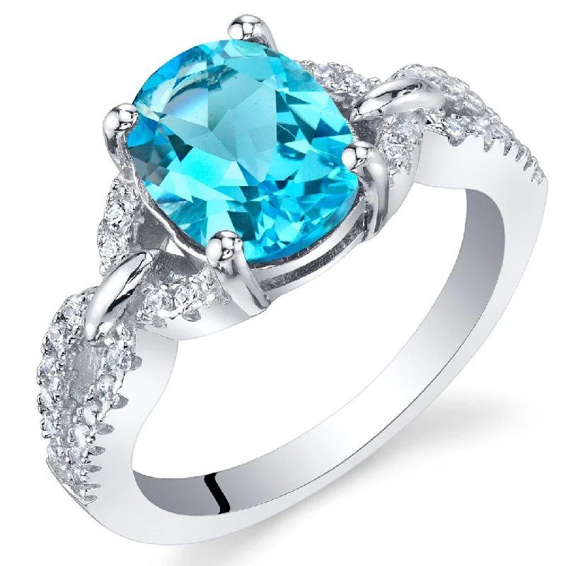 custom birthstone rings -Sterling Silver 2.25 ct Swiss Blue Topaz Birthstone Ring