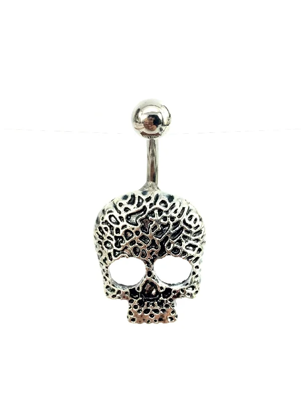 gemstone rings for women -Stainless steel curve bar , skull belly ring, SKU# NBR003-2