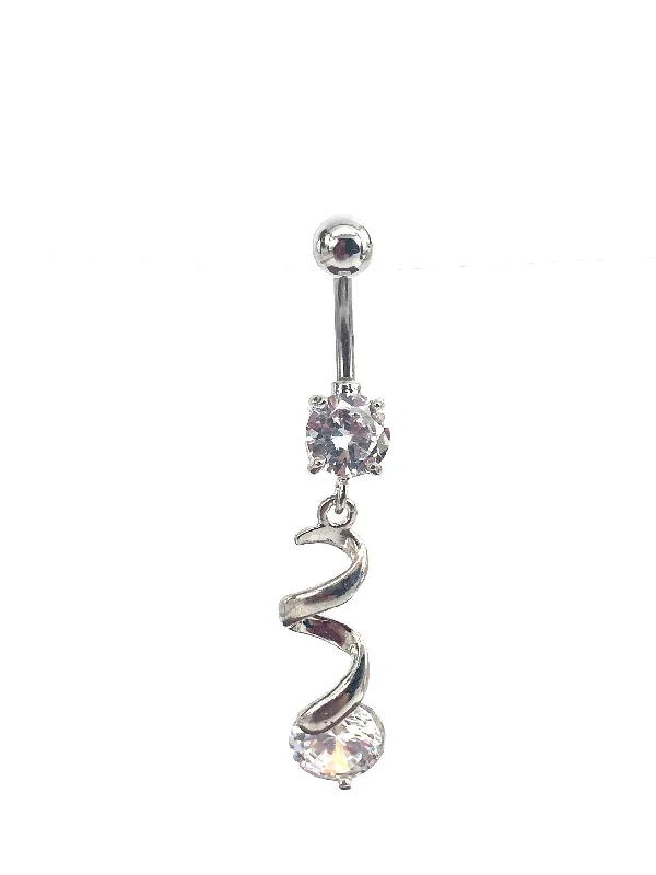 luxury rose gold rings -Stainless steel curve bar w/ gem belly ring, SKU# 10-1-2