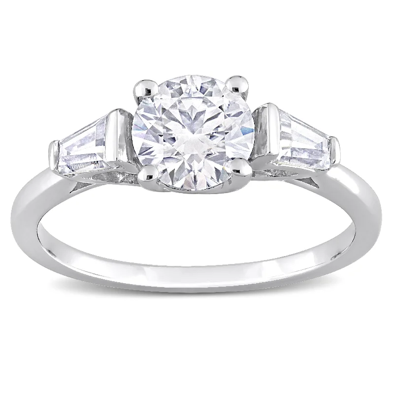 diamond cluster rings for women -Miadora 1 1/5ct DEW Taper Created Moissanite Three Stone Ring in Sterling Silver