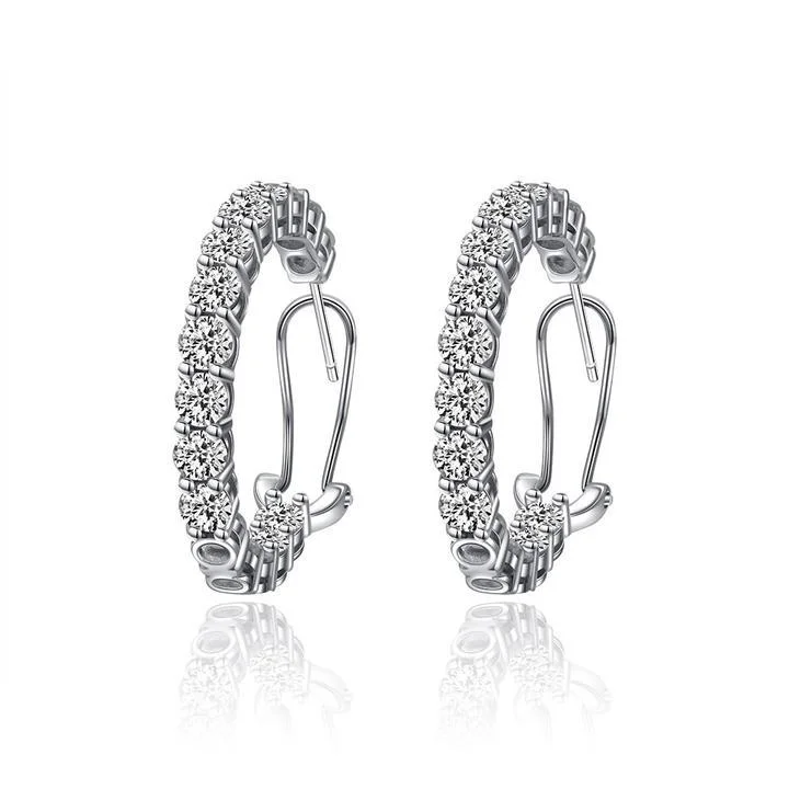 thick hoop earrings -Classic Sterling Silver Round Cut Hoop Earrings