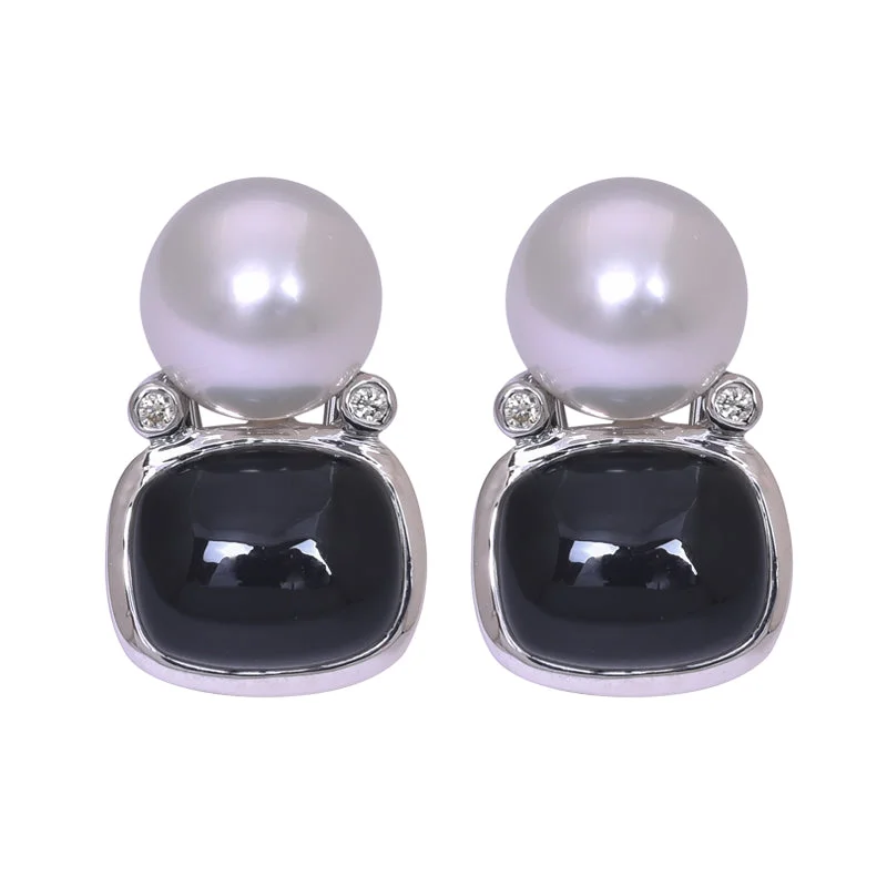 diamond drop earrings for women -Earrings- Black Onyx, South Sea Pearl and Diamond