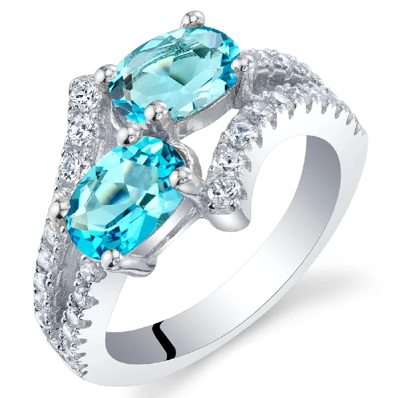 modern wedding rings for women -Sterling Silver 1.75 ct Swiss Blue Topaz Birthstone Ring