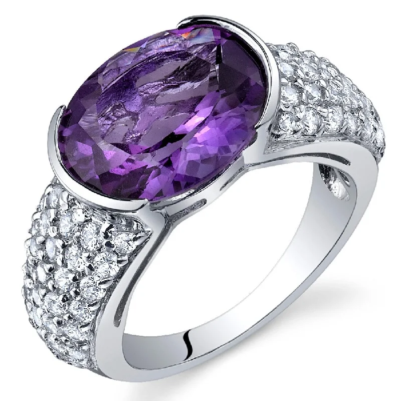 colored gemstone engagement rings -Sterling Silver 4 ct Amethyst Birthstone Ring