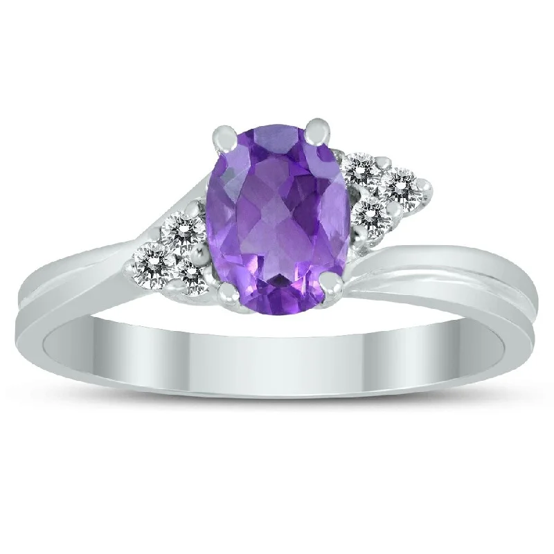 anniversary rings for women -7X5MM Amethyst and Diamond Twist Ring in 10K White Gold