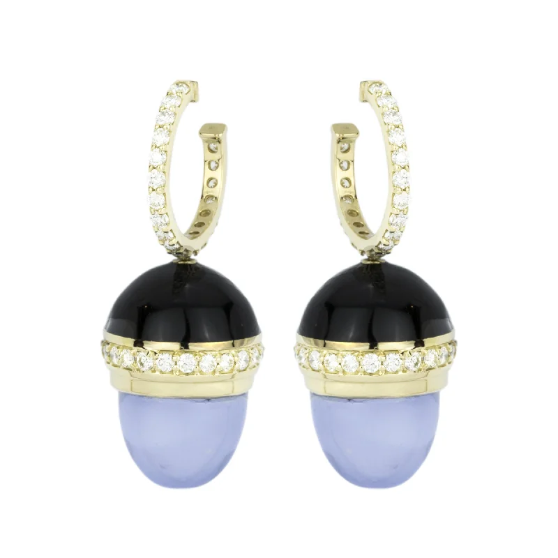 luxury gold earrings for women -Earrings - Chalcedony And Diamond (Enamel)