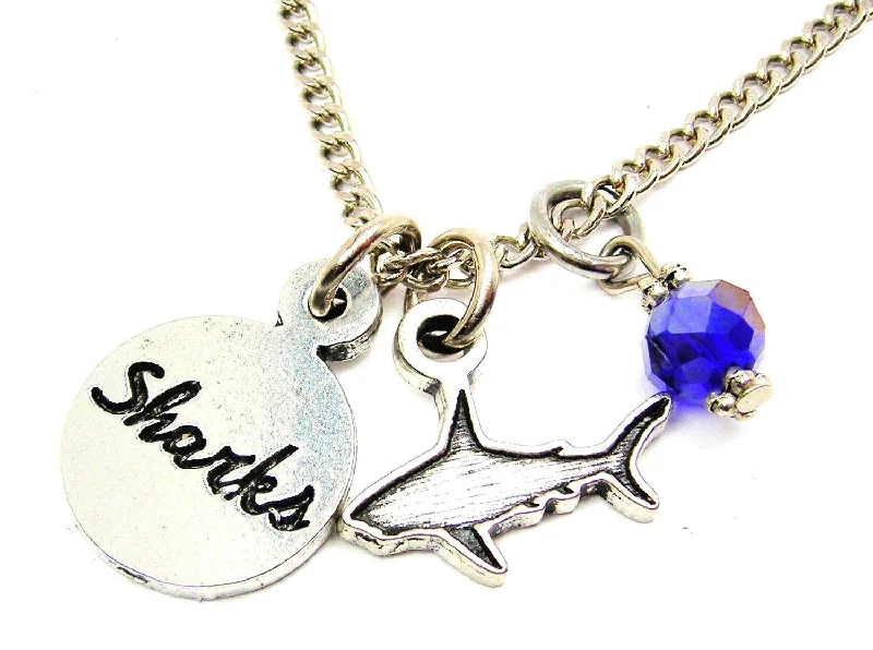 sterling silver necklaces for women -Shark with Sharks Circle Necklace