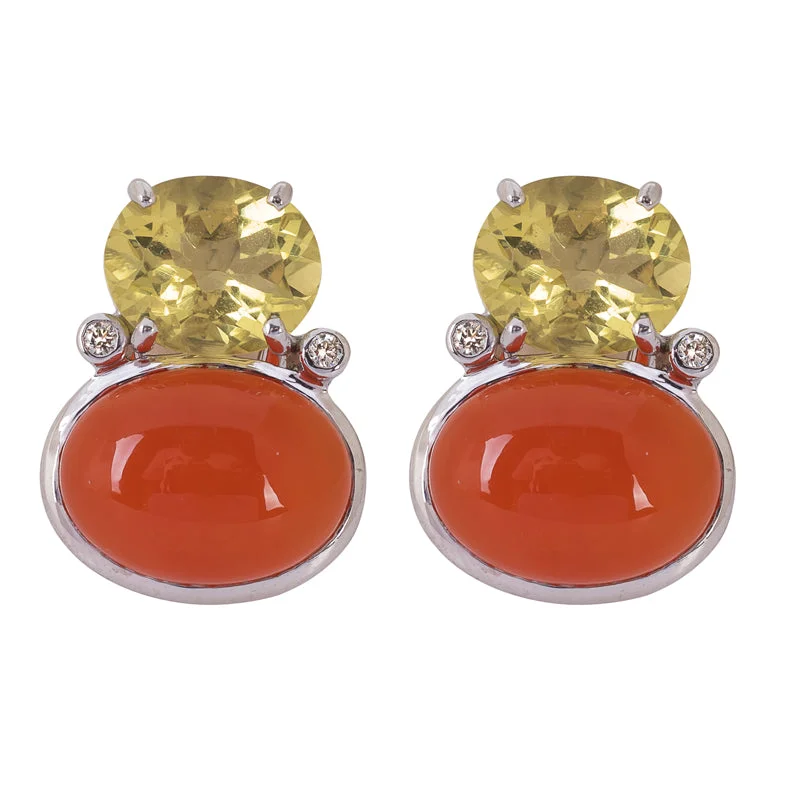 luxury earrings for women -Earrings- Cornelian, Lemon Quartz and Diamond