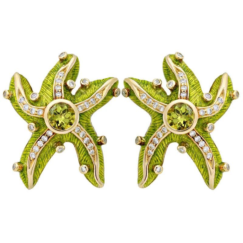 bridal hoop earrings -Earrings- Peridot And Diamond (enamel)