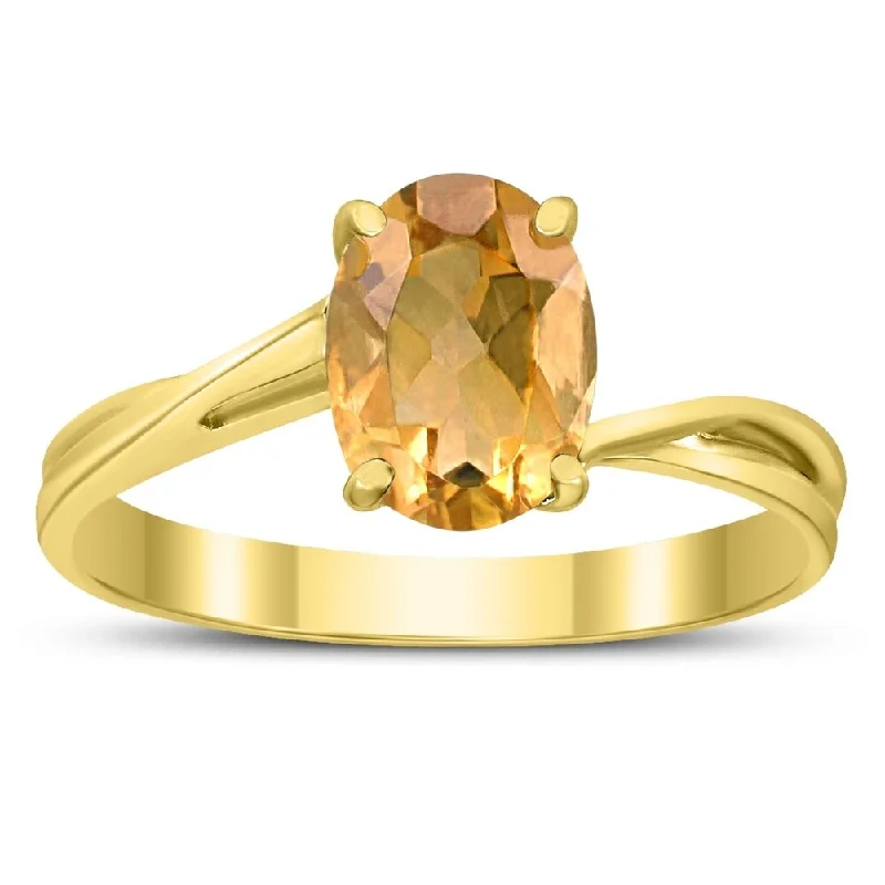 fashion promise rings -Solitaire Oval 8X6MM Citrine Gemstone Twist Ring in 10K Yellow Gold