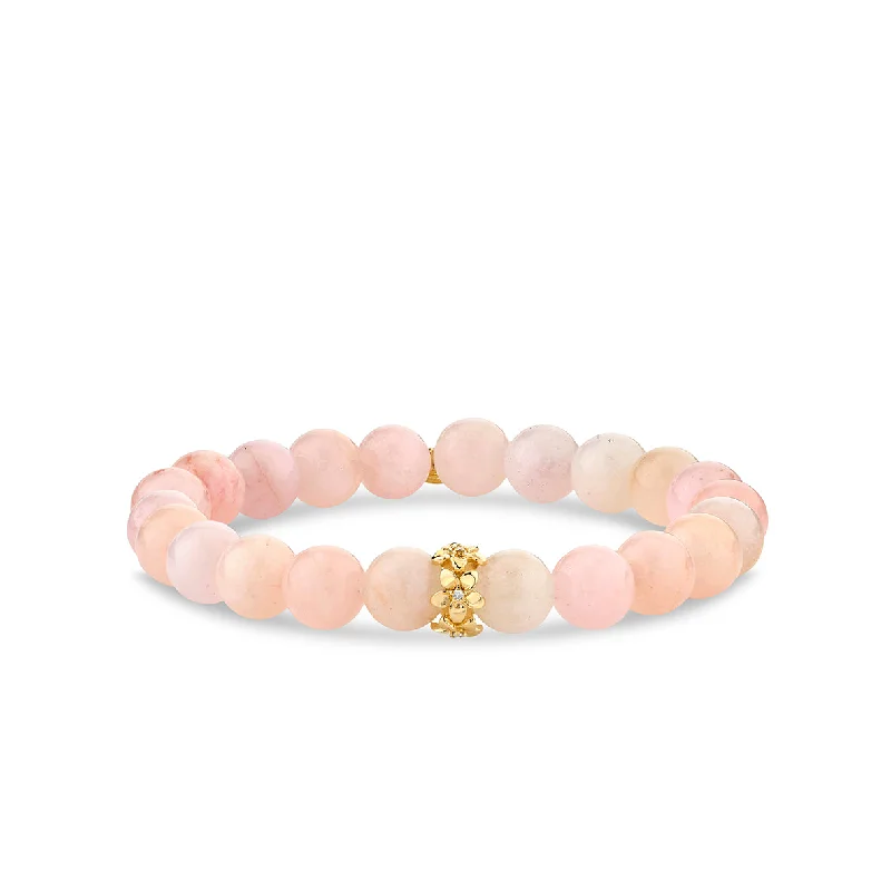 boho bracelets for women -Gold & Diamond Plumeria Rondelle on Morganite