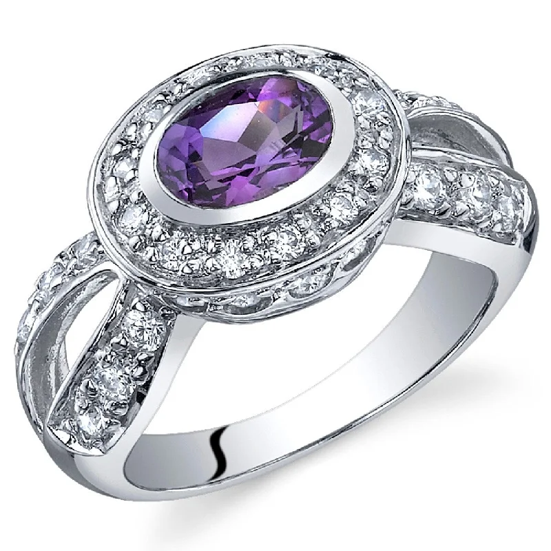 silver stackable rings -Sterling Silver 0.75 ct Amethyst Birthstone Ring